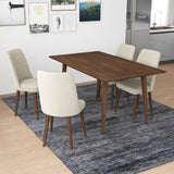 Alpine (Large - Walnut) Dining Set With 4 Evette (Beige Velvet) Dining Chairs