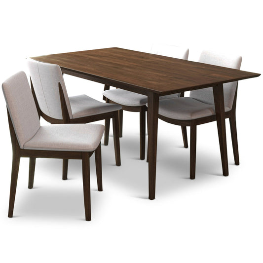 Adira Large Walnut Dining Set With 4 Virginia Beige Chairs