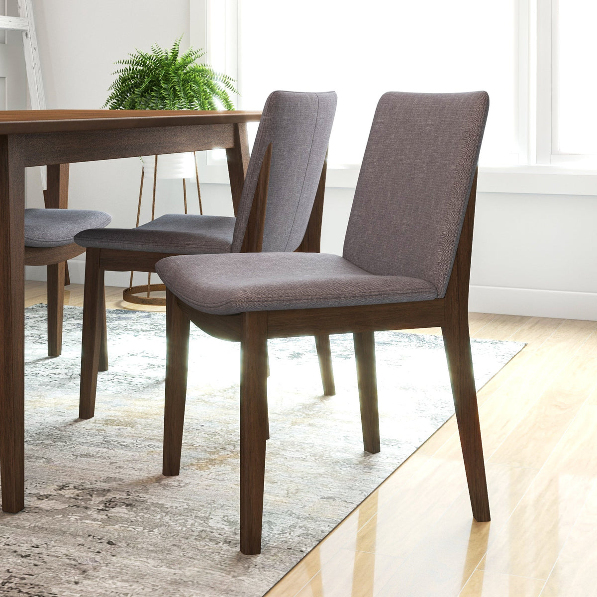 Adira Large Walnut Dining Set With 4 Virginia Grey Dining Chairs