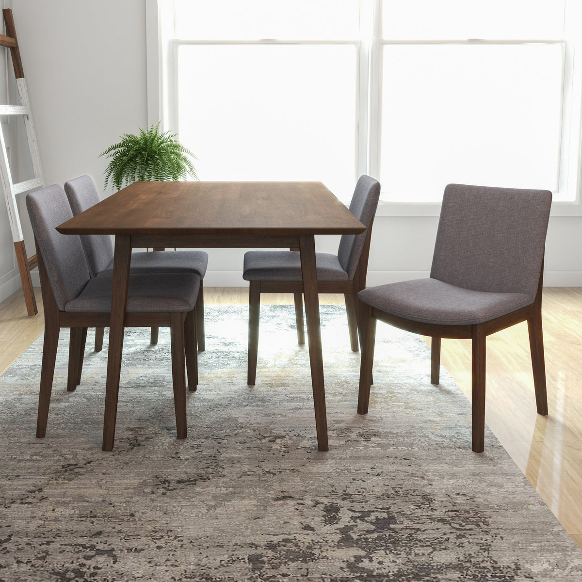 Adira Large Walnut Dining Set With 4 Virginia Grey Dining Chairs