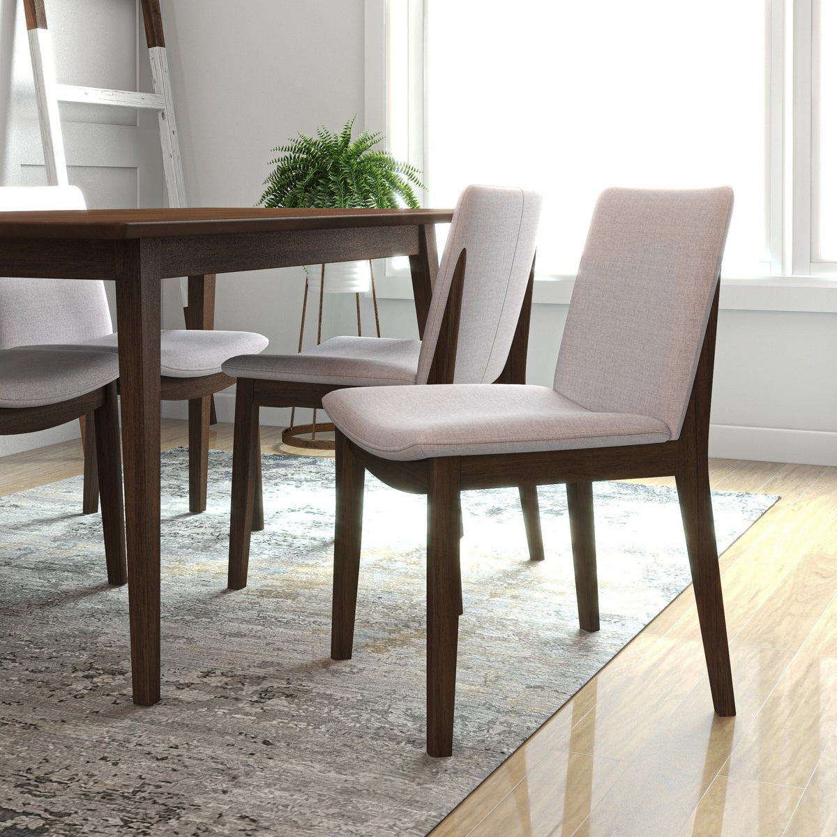 Adira Large Walnut Dining Set With 4 Virginia Beige Chairs