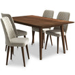 Alpine (Large - Walnut) Dining Set With 4 Evette (Beige Velvet) Dining Chairs