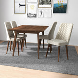 Alpine (Large - Walnut) Dining Set With 4 Evette (Beige Velvet) Dining Chairs