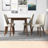 Alpine (Large - Walnut) Dining Set With 4 Evette (Beige Velvet) Dining Chairs