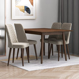 Alpine (Small - Walnut) Dining Set With 4 Evette (Beige Velvet) Dining Chairs