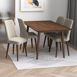 Alpine (Small - Walnut) Dining Set With 4 Evette (Beige Velvet) Dining Chairs