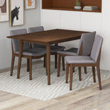 Adira (Small - Walnut) Dining Set With 4 Virginia (Grey) Dining Chairs