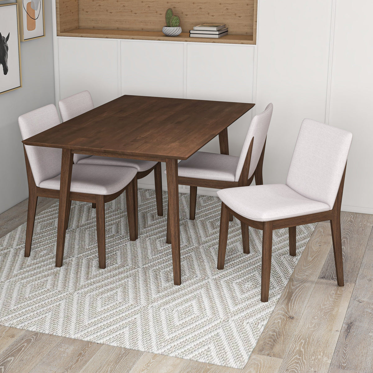 Adira (Small - Walnut) Dining Set With 4 Virginia (Beige) Dining Chairs