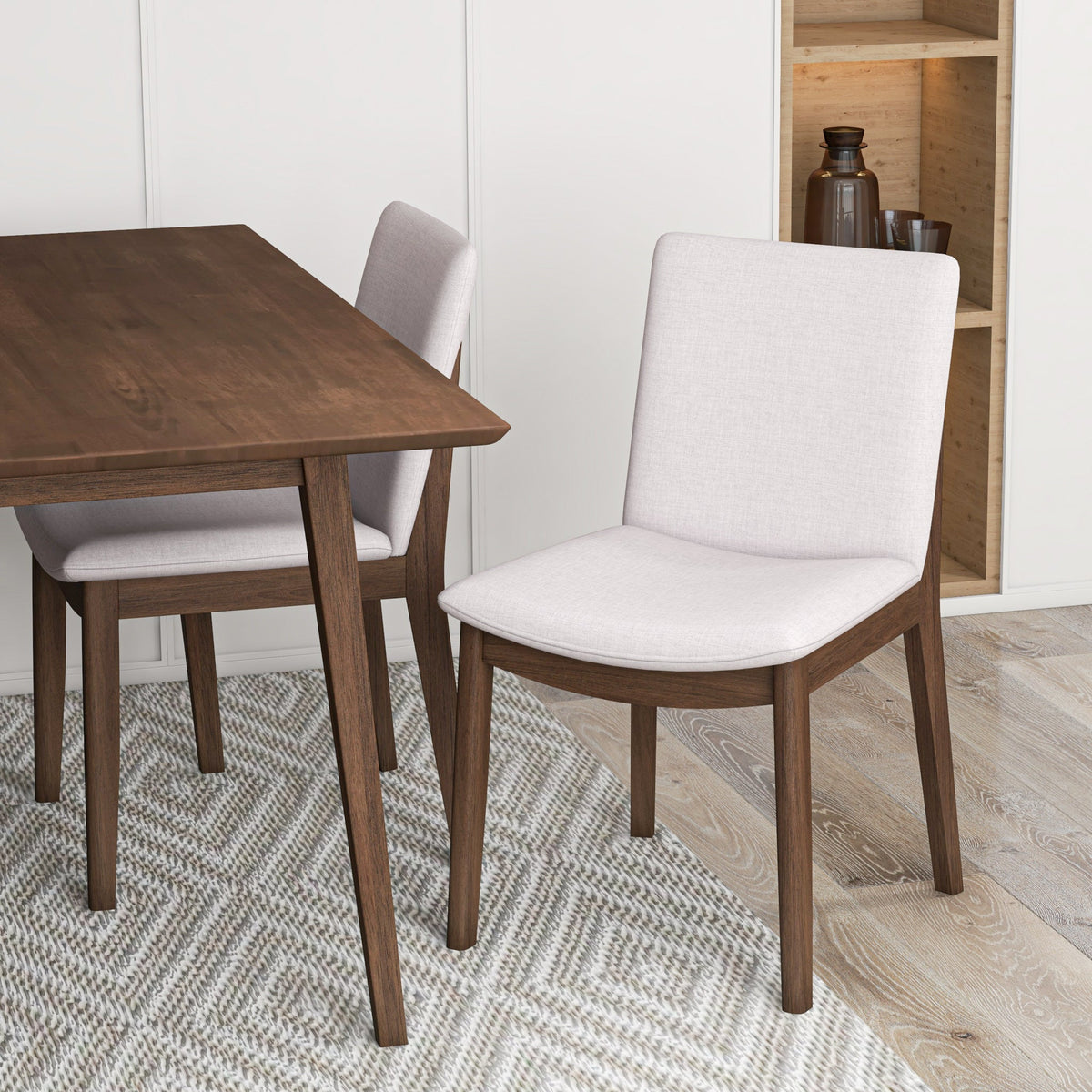 Adira (Small - Walnut) Dining Set With 4 Virginia (Beige) Dining Chairs