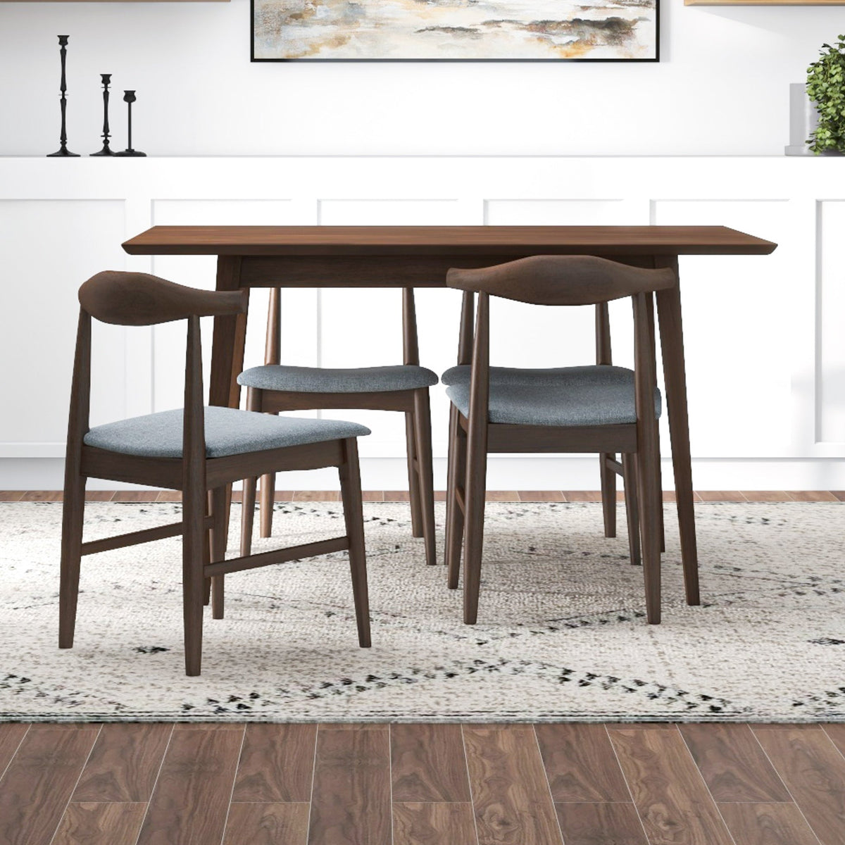 Adira (Small - Walnut) Dining Set With 4 Winston (Grey) Dining Chairs