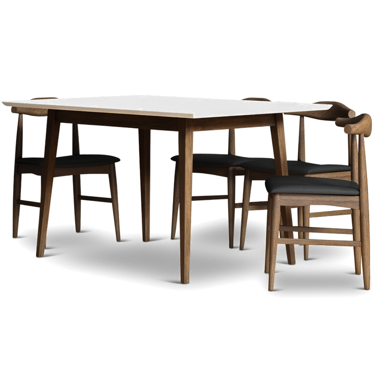 Adira (Small - White) Dining Set With 4 Winston (Black Leather) Dining Chairs