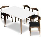 Adira (Small - White) Dining Set With 4 Winston (Black Leather) Dining Chairs