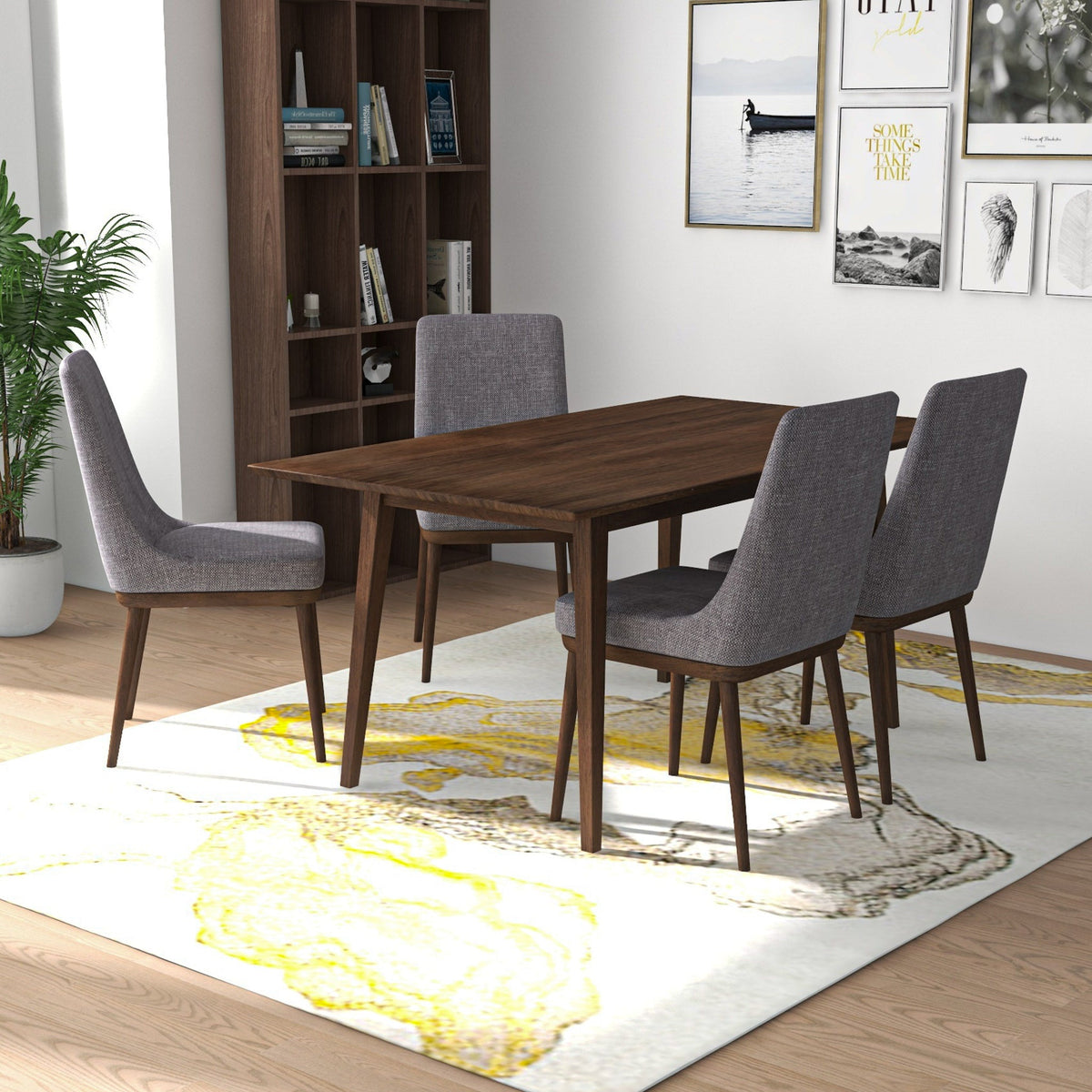 Adira (Large - Walnut) Dining Set With 4 Brighton (Grey) Dining Chairs