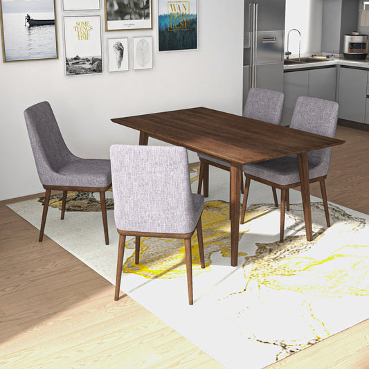 Adira (Large - Walnut) Dining Set With 4 Brighton (Grey) Dining Chairs