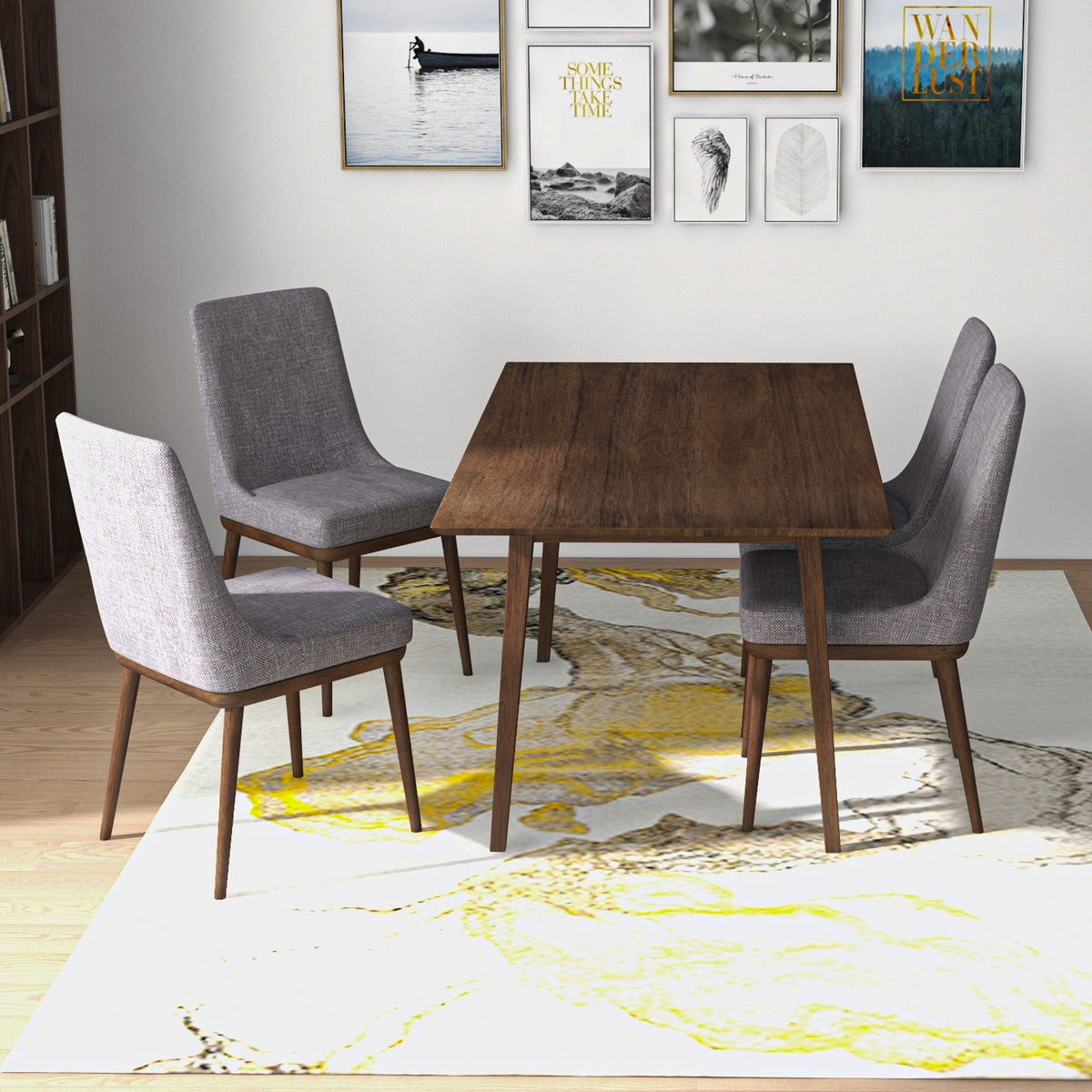 Adira (Large - Walnut) Dining Set With 4 Brighton (Grey) Dining Chairs