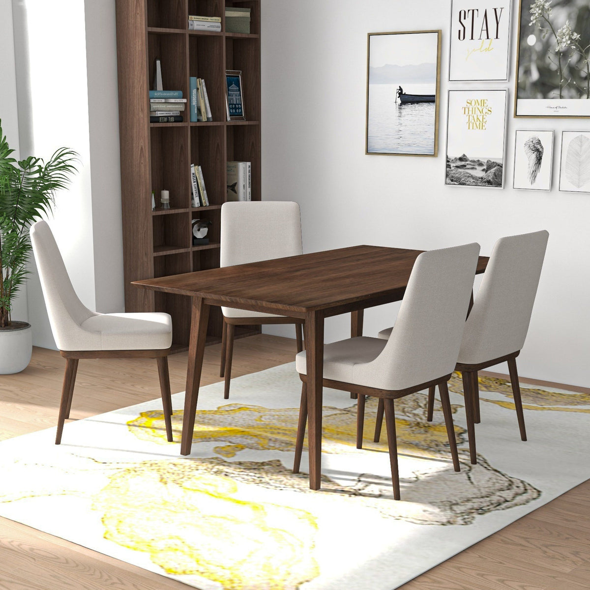 Adira (Large - Walnut) Dining Set With 4 Brighton (Beige) Dining Chairs