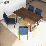 Adira (Large - Walnut) Dining Set With 4 Brighton (Navy Blue) Dining Chairs