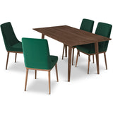 Adira (Large - Walnut) Dining Set With 4 Brighton (Green Velvet) Dining Chairs