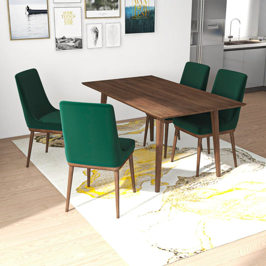 Adira (Large - Walnut) Dining Set With 4 Brighton (Green Velvet) Dining Chairs