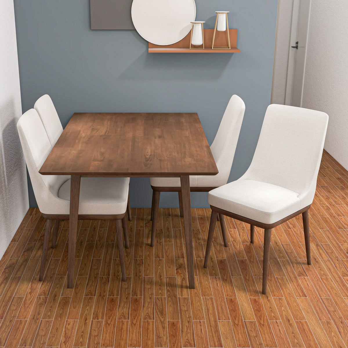 Adira (Small - Walnut) Dining Set With 4 Brighton (Beige) Dining Chairs