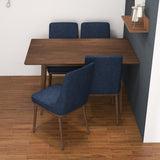 Adira (Small - Walnut) Dining Set With 4 Brighton (Navy Blue) Dining Chairs