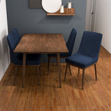 Adira (Small - Walnut) Dining Set With 4 Brighton (Navy Blue) Dining Chairs