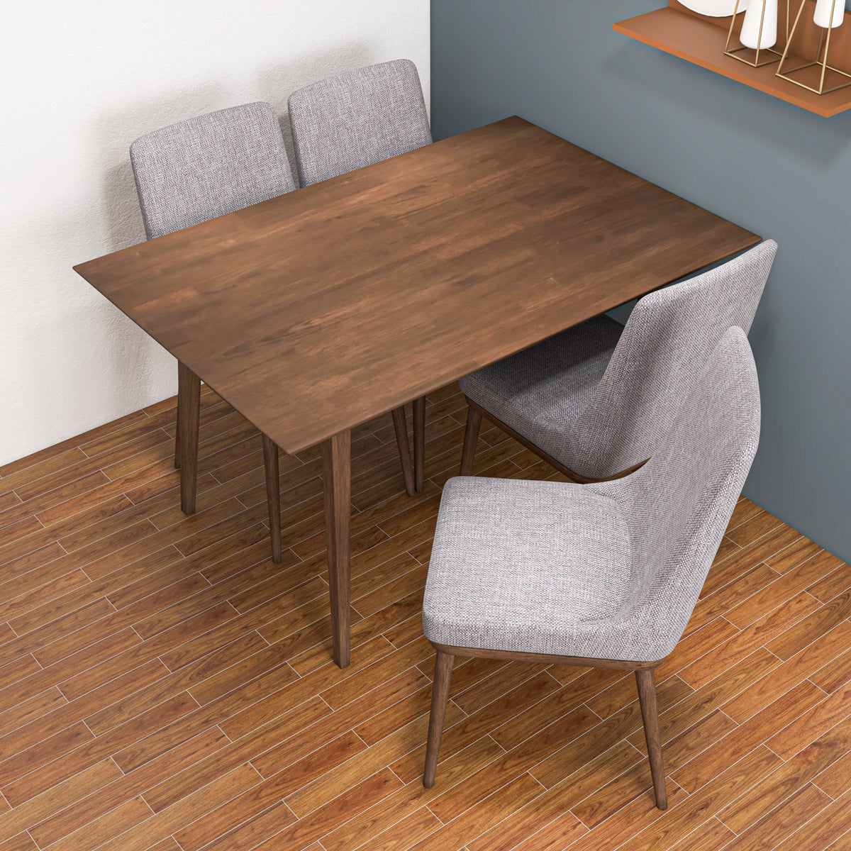 Adira (Small - Walnut) Dining Set With 4 Brighton (Grey) Dining Chairs