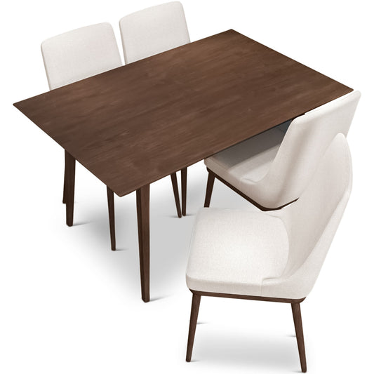 Adira (Small - Walnut) Dining Set With 4 Brighton (Beige) Dining Chairs