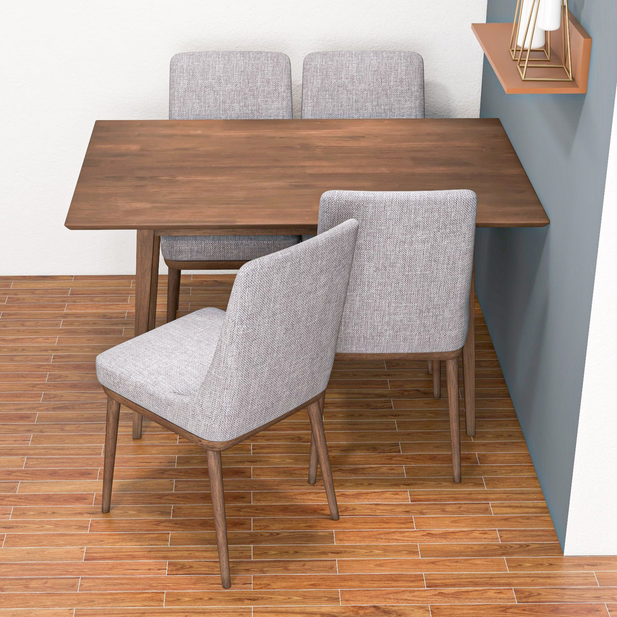 Adira (Small - Walnut) Dining Set With 4 Brighton (Grey) Dining Chairs