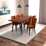 Adira (Xlarge - Walnut) Dining Set With 6 Evette (Burnt Orange Velvet) Dining Chairs