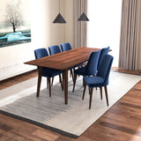 Adira (Xlarge - Walnut) Dining Set With 6 Evette (Blue Velvet) Dining Chairs