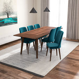 Adira (Xlarge - Walnut) Dining Set With 6 Evette (Teal Velvet) Dining Chairs