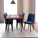 Adira (Xlarge - Walnut) Dining Set With 6 Evette (Blue Velvet) Dining Chairs