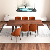 Adira (Xlarge - Walnut) Dining Set With 6 Evette (Burnt Orange Velvet) Dining Chairs