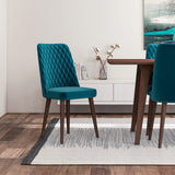 Adira (Xlarge - Walnut) Dining Set With 8 Evette (Teal Velvet) Dining Chairs