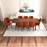 Adira (Xlarge - Walnut) Dining Set With 8 Evette (Burnt Orange Velvet) Dining Chairs