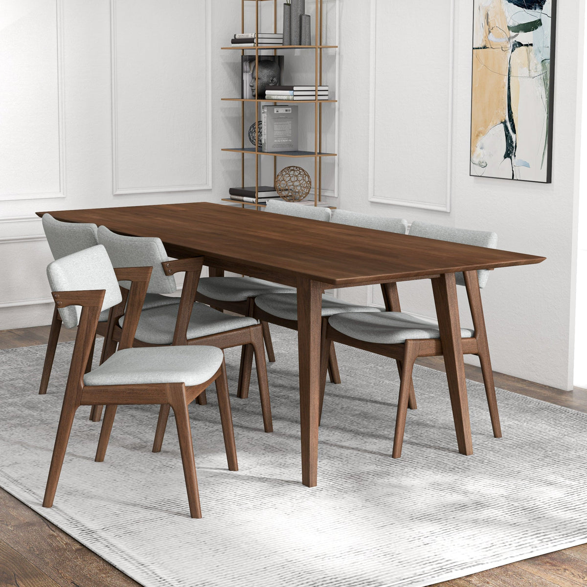 Adira (Xlarge - Walnut) Dining Set With 6 Ricco (Light Grey) Dining Chairs