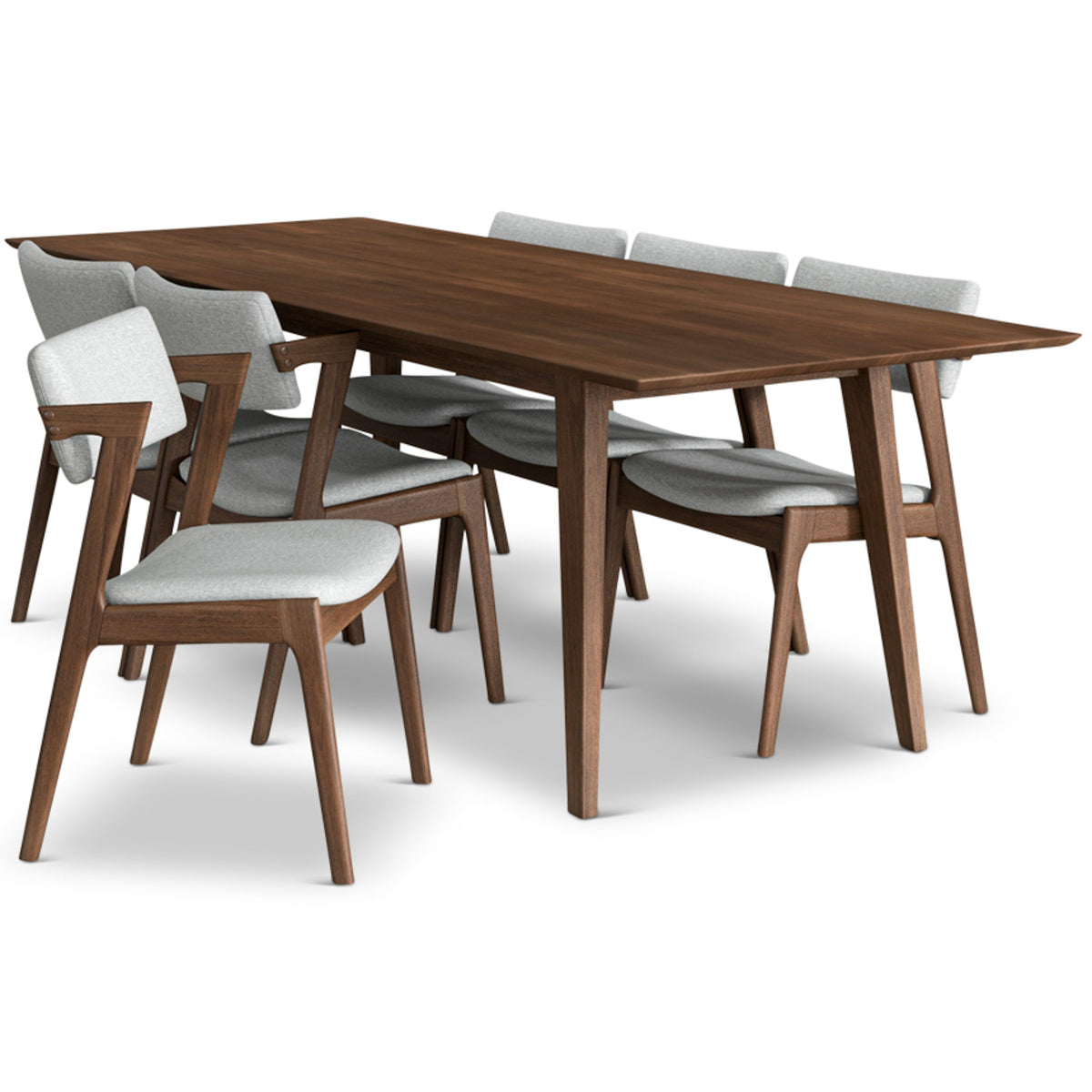 Adira (Xlarge - Walnut) Dining Set With 6 Ricco (Light Grey) Dining Chairs