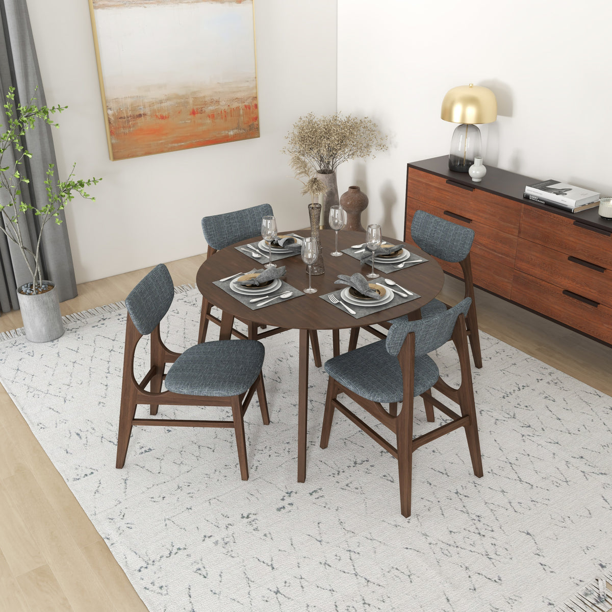 Aliana Dining Set With 4 Collins Gray Chairs (Walnut)