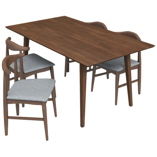 Alpine (Large - Walnut) Dining Set With 4 Winston (Gray) Dining Chairs