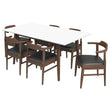 Dining Set, Alpine Large White Table With 6 Zola Black Leather Chairs