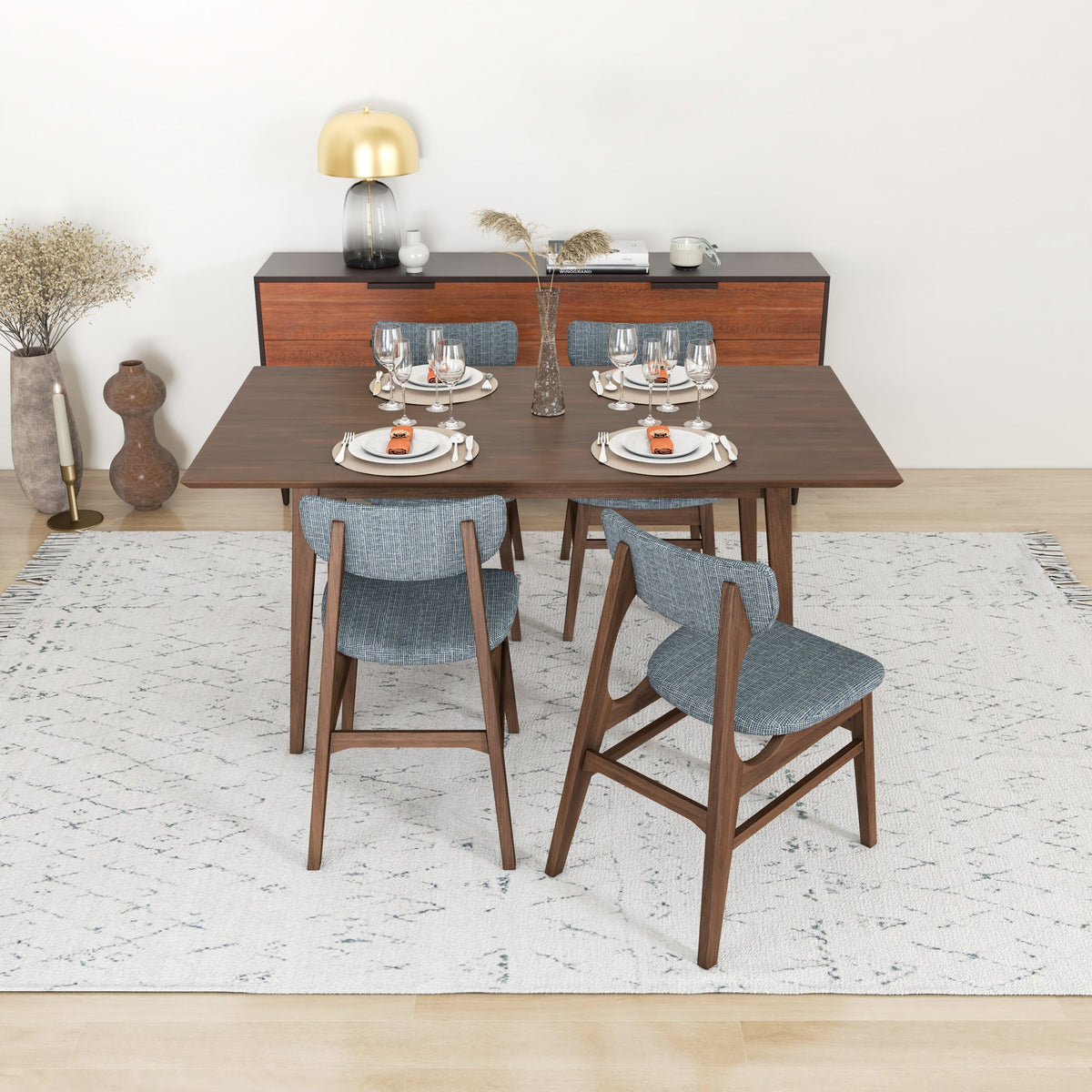 Alpine Large Dining Set With 4 Collins Dining Chairs (Walnut)