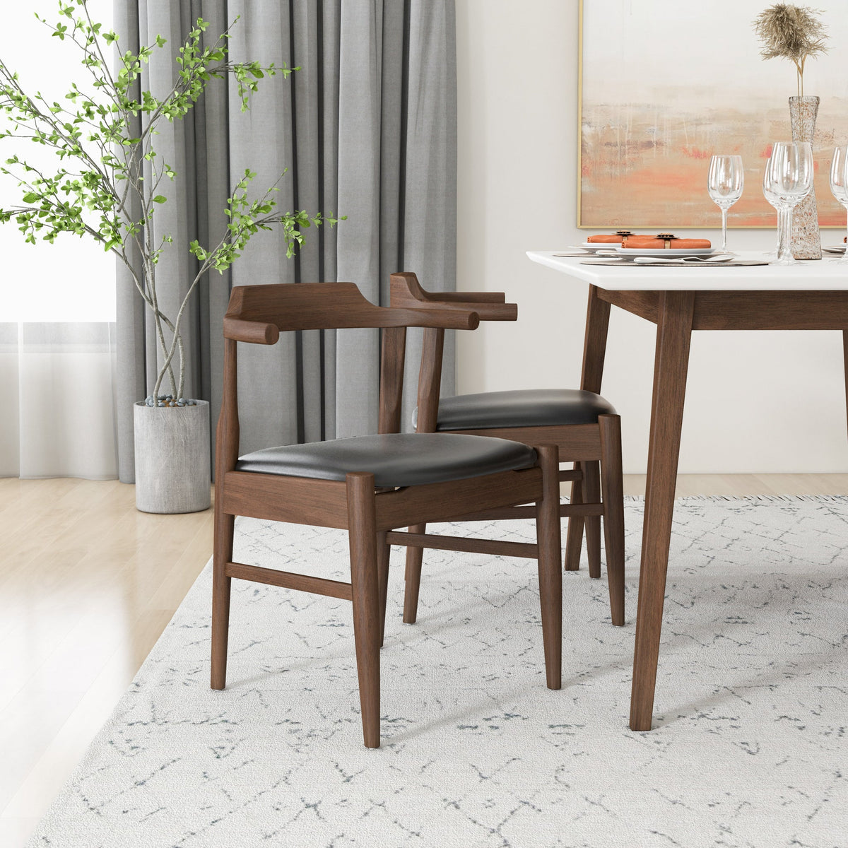 Alpine (Large - White) Dining Set With 4 Zola (Black Leather) Dining Chairs