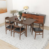 Dining Set, Alpine Large Table (Walnut) With 6 Zola Chairs (Black Pu)