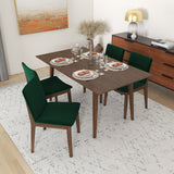 Alpine (Large - Walnut) Dining Set With 4 Virginia (Green Velvet) Dining Chairs