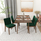 Alpine (Large - Walnut) Dining Set With 4 Virginia (Green Velvet) Dining Chairs