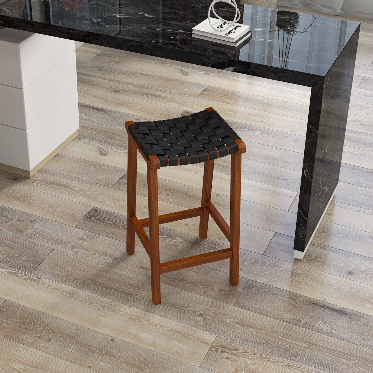 Andaman Bar Stool (Black Leather)