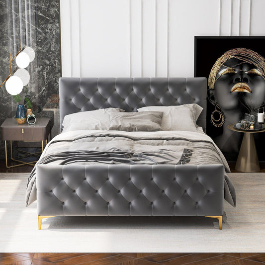 Beverly Platform Bed (Queen - Dark Grey Velvet)