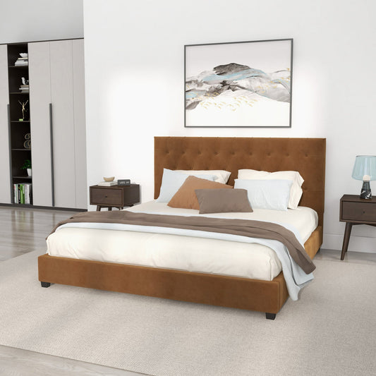 Eldridge Platform Bed (King - Cognac Velvet)