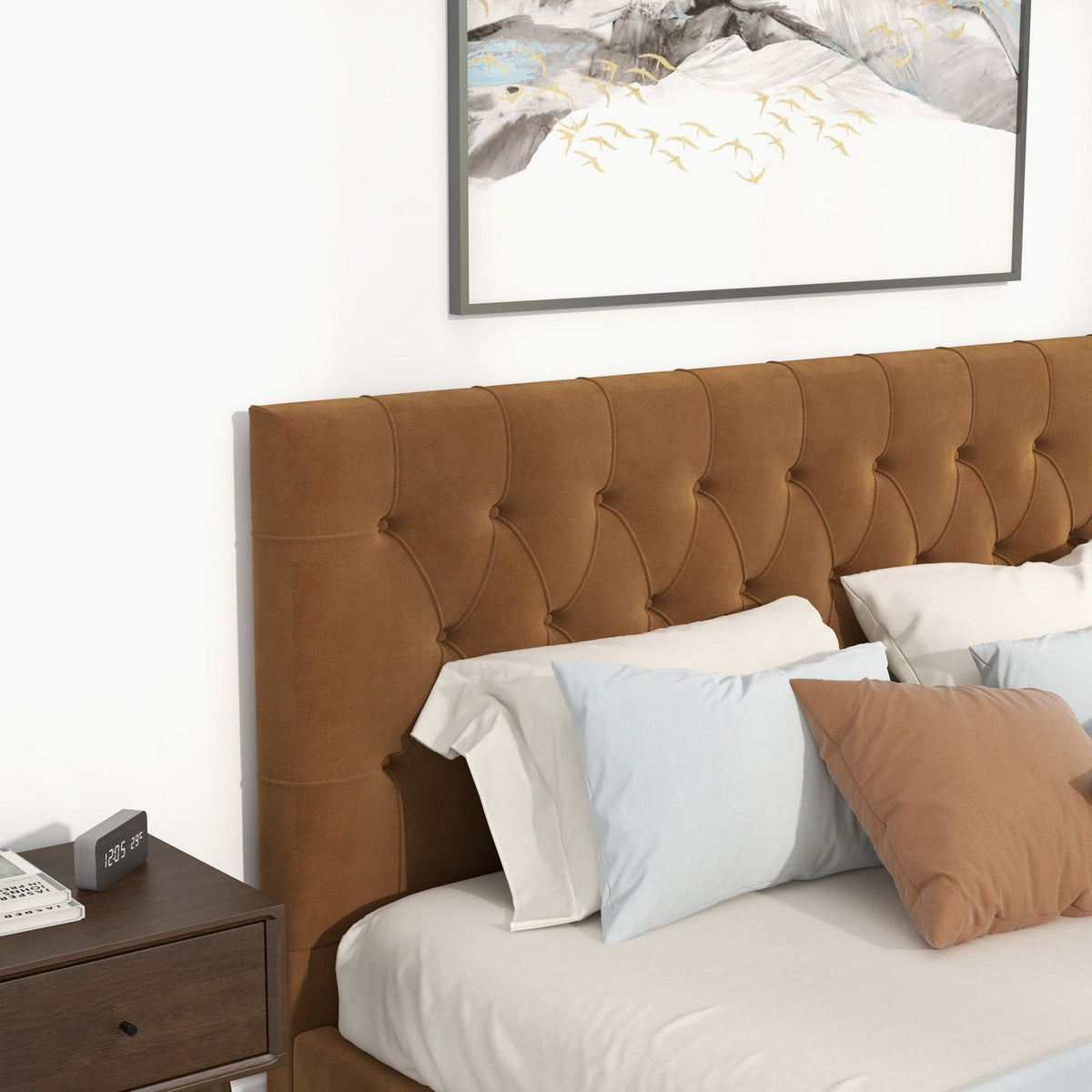 Eldridge Platform Bed (King - Cognac Velvet)